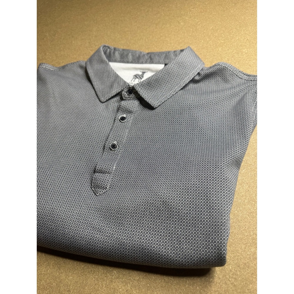 Raffi Mens XL Polo Shirt Grey White Geometric Micro Print Short Sleeve Casual